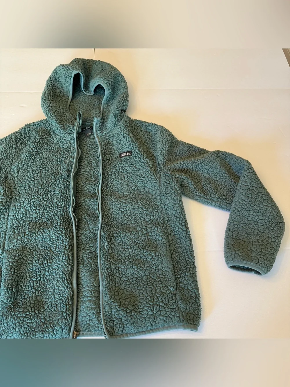 Eddie Bauer Youth Kid's High Pile Plush Hooded Full Zip Jacket Green/Large 14-16